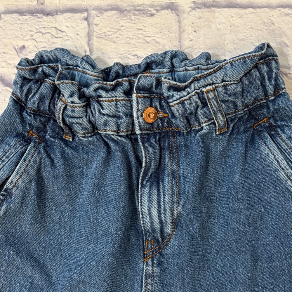 ZARA Baggy Paper Bag Waist High Rise Denim Blue Jeans Size 0 - Picture 3 of 10